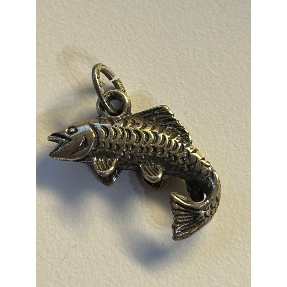 VTG Sterling‎ Silver - Bass Fish Animal Bracelet Charm - 2.4g